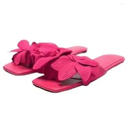 Slippers Damesschoenen 2023 Zomerproduct Jeugd Damesmode Roze Rode Bloemdecoratie Schapenleer Platte bodem Sandalen