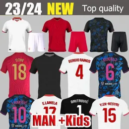 セビリア2023 2024セルジオ・ラモスL.OCAMPOS SUSO JONG MAILLOT GUDELJ K.REKIK TECATITO MUNIR RAFA MEN KIDS KIT 22 23 24フットボールシャツの少年セットホームアウェイ3番目