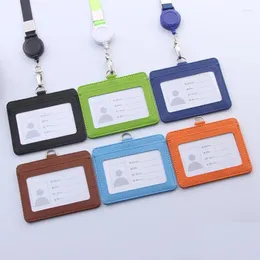 Card Holders PU Leather Bus ID Pocket Wallet Retractable Badge Lanyard Work Name Business Cover Women Men Bank Holder