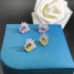 Orecchini a bottone (6 ct totali) 3 ct ciascuno di diamanti rosa gialli taglio cuscino AU585 gioielli da sposa in oro bianco massiccio 14 kt