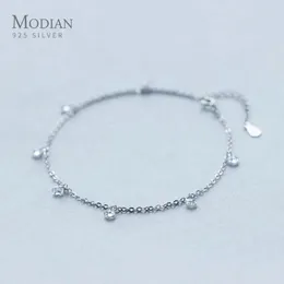 Anklets Modian Shining Zircon Anklet 925 Sterling Silver Fashion Barefoot Original Chain Armband för kvinnor Fina smycken 231027