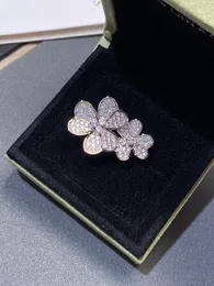 Anel de flor de zircônia feminino ajustável luxuoso banhado a 18K anel de diamante completo de alta qualidade anel vanly cleefly presente