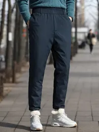 Erkek Pantolon% 90 Beyaz Ördek Aşağı Düzenli Kış Sıcak Erkekler Bel Düz Sweatpants Kar Soğuk Kalın Termal Küfür Pantolon 231027