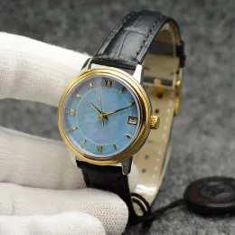 최고 품질 데 빌 프레스티지 시계 자동 기계식 블루 다이얼 가죽 스트랩 날짜 사파이어 유리 32mm 여성 2813 손목 시계