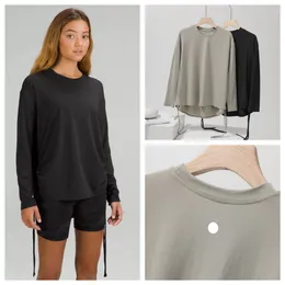 LU-1618 نساء كلاسيكية طويلة الأكمام اليوغا تي شيرت أزياء الرياضة sweetshirts قميص اللياقة البدنية الصلبة