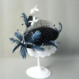 Headpieces Kid's Hat Vintage Black Hats Feathers With Beads Childen's