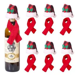 Other Event Party Supplies Year Gift Santa Claus Wine Bottle Dust Cover Scarf Hat Xmas Noel Christmas Decorations for Home Navidad Table Decor 231030