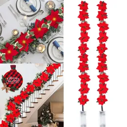 Christmas Decorations 2 3 m Poinsettia Flower Garland String Light Xmas Artificial Ornament Indoor Outdoor Party Home Decoration Navidad Noel 231027