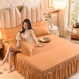 Sängkjol tjockare orange sängäcke hemtextil sängkläder 3st/set (1bed 2st kudde) ark king/quee size f0548
