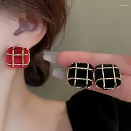 Brincos de parafuso prisioneiro estilo retro veludo quadrado em forma geométrica para mulheres simples versátil boucle oreille femme pendientes