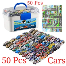 Diecast Model 50st Alloy Racing Storage Box Iron Sheet Car Set Rebound flera samlingar Children's Toys Birthday Presents 231030