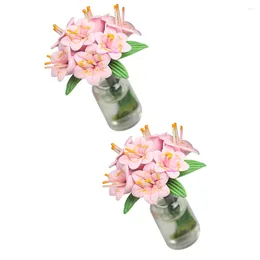 Decorazioni da giardino 2 pezzi di fiori artificiali finti mini casa in miniatura decorazioni in resina in vaso decorazione piccoli bonsai