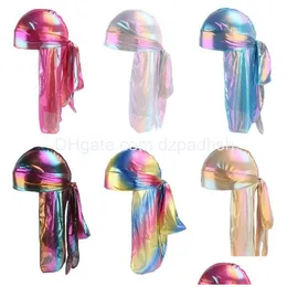 Hair Accessories Unisex Long Silk Satin Breathable Turban Hat Wigs Fashion Doo Durag Biker Headwrap Chemo Cap Pirate Women Men Drop Dhwzg