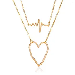 Pendant Necklaces Trendy Double Layered Heartbeat Heart Necklace Unique ECG Frequency Clavicle Chain For Women Female Jewelry