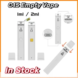 Autentyczny C15 jednorazowe pióro vape puste e papierosy 1 ml 2 ml cewki cewki cewki 300 mAh akumulatorowe akumulator grube kasety olejowe Pakiet złoty przycisk USA