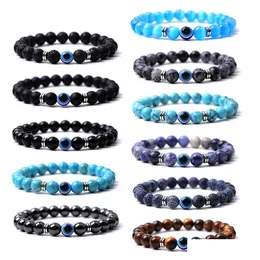 Charm Bracelets Turkish Blue Evil Eye 8Mm Tiger Beads Handmade Elasticity Bracelet For Men Women Yoga Reiki Jewelry Drop Delivery Dh0Ny