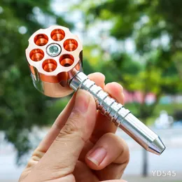 1pcs 새로운 금속 크리에이티브 리볼버 파이프 휴대용 총알 모양 소형 금속 파이프