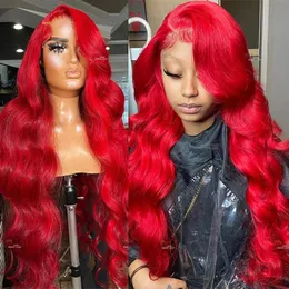 Syntetiska peruker 13x4 Red HD spets frontal mänsklig hårfärgad kroppsvåg front peruk Bourgogne brasilian för kvinnor föregick 231027