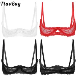 Bras Womens Half Cup Bra Tops See-Frough Up Sheer Lace Print Tłup