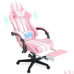 Sovrumsmöbler Ferghana Gaming Chair Office med fotstöd med hög baksida Gamer Game mas lumbal kudde ergonomiska datorstolar för Dr Dhhy3