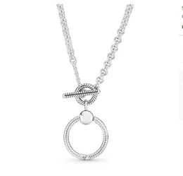 Véritable S925 Argent Sterling Fit Pandoras Couple Collier Or Rose Classique Élégant Collier Ensemble DIY Coeur Amour Coeur Bleu Crysta Charme pour Perles Charms 539