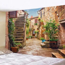 Arazzi Poster da giardino per esterni Grande arazzo Strada Vicolo Paesaggio Bohémien Appeso a parete Home Room Decor Coperta da spiaggia estetica