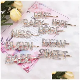 Hårtillbehör 50 färger Kvinnor Hårstång Clips Letter Rhinestone Bobby Pins Side Bangs Barrettes Headwear Girls Fashion Drop Delive DHVCF