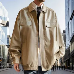 Men's Jackets Male Spring Fall And Winter Trend Of Solid Color Glossy Leather Jacket Top Collar Pocket Zipper Textured