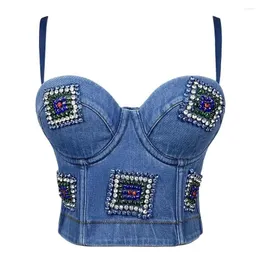 Canotte da donna Canotte di jeans alla moda Canotte per le donne Diamanti di lusso Reggiseno bustier Tinta unita Canotta sottile Top corto senza schienale sexy