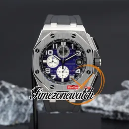 44 mm neue Quarz-Chronograph-Herrenuhr 26405, rauchblaues Textur-Zifferblatt, Stahlgehäuse, schwarzes Gummi, Stoppuhr, Herrenuhren, Zeitzonenuhr Z18b