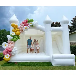 Casa de salto branca gigante comercial combo castelo inflável inflável com slide casa de salto de PVC completo para aniversário, festa, casamento com ventilador frete grátis