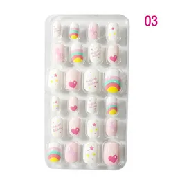 24 st/set Candy False Nail Tips Children Cartoon Full Cover Kid Fake Nail Art For Girls Manicure Tips Nail Deced Nail ArtFalse naglar Nagelkonstverktyg