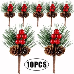 Decorações de Natal 10 Pcs Agulhas de Pinho Artificiais Cone de Simulação com Ramos de Holly Presentes de Natal Decoração de Festa em Casa Artesanato de Flores 231030