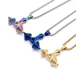 Pendant Necklaces Europunk Dumbbell Multi Color Stainless Steel Cast Necklace Chain