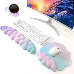 Tappetini per mouse Poggiapolsi Impermeabile Colore sfumato nuvola Fondo in pu Ragazze Supporto per supporto Memory Foam Sottobicchiere per tastiera Set di tre pezzi 231030
