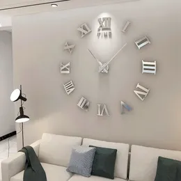 Relógios de parede Numeral Romano 3D DIY Espelho Relógio Acrílico Adesivo Moda Relógio de Quartzo Decoração de Casa Reloj de Pared 231030