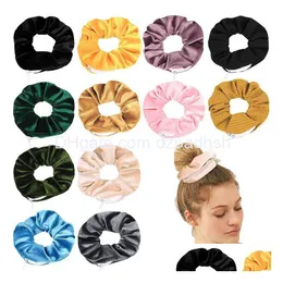 ヘアアクセサリーZipper Veet Scrunchie Women Girls Elastic Rubber Bands Tie Rope Ring Holder Headwear Headdress Drop Delivery Product DHZWB