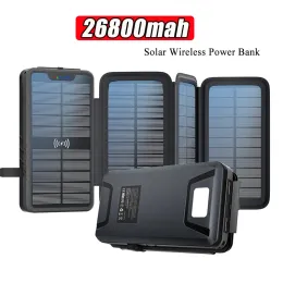 26800MAH Solar Power Bank Wireless Charger PowerBank Portable Externt batteri för iPhone Xiaomi 9 Huawei Samsung Poverbank