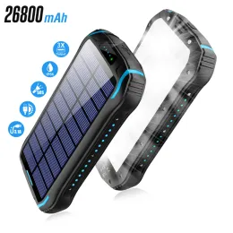 Solar Power Bank 26800mAh 15W Fast Charging Powerbank for iPhone Huawei Xiaomi Spare Battery with Strong Camping Light Poverbank
