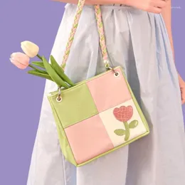 Borse da sera Borsa alla moda Xiuya per donna Patchwork con fiori applicati Borsa a tracolla dolce e carina Fresca casual Ascella Kawaii di alta qualità