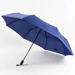 Şemsiye 3 katlanır manuel şemsiye hediye erkekler iş güneşli yağmur ikili kullanım katlanabilir şemsiye pongee sombrillas para lluvia y sol