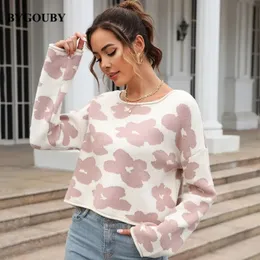 Women's Sweaters BYGOUBY S-XL Size Winter Women's Sweater Oversized Floral Knitted Womens Pullovers Sweaters Autumn Female Jumper Cloth Outfits 231030