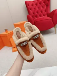 Slippers wear at home and abroad fashion versatile designer style good quality triangle logo decorative Maomao semi-trailer Genuine Leather