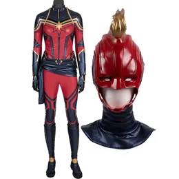 Cosplay vuxna kvinnor superhjälte kapten Carol cosplay danvers kostym superhjälte outfit halloween fest jumpsuit med hjälm