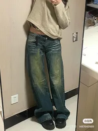 Women's Jeans Spring 2023 Design Style Neutral Lazy Thin Dirty Dyed Washed Old Wide Leg Female 2038