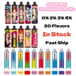 Original Sunfire 7000 Puff 8000 E Zigarette 0mg 20 mg 30 mg 50 mg Einweg -Vapes Vorgefüllt 16 ml 18 ml Pods 1300mAh Batterie Vape Stift Device Puff 7k 8K Instock