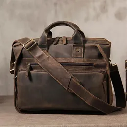 Aktentaschen Luufan Aktentasche aus echtem Leder für Herren, passend für 14-Zoll-PCs, Business-Tasche, Vintage-Laptop-Handtasche für Männer, handgefertigte Umhängetasche 231030