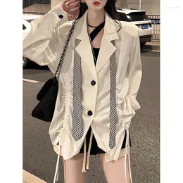 Women's Blouses Hikigawa Summer Chic Fashion Blouse Turn Down Collar Vintage Drawstring Elegant Shirt All Match Casual Blusas Mujer De Moda