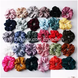 Hair Accessories Fashion Satin Women Girls Solid Color Elastic Bands Sweet Simple Colors Sports Dance Scrunchie Drop Delivery Product Dhikz