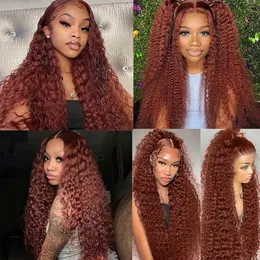 Synthetic Wigs Reddish Brown 13x4 Deep Curly Lace Front Wig Copper Red 13x6 HD Frontal Human Hair Fall Color Wave 231027